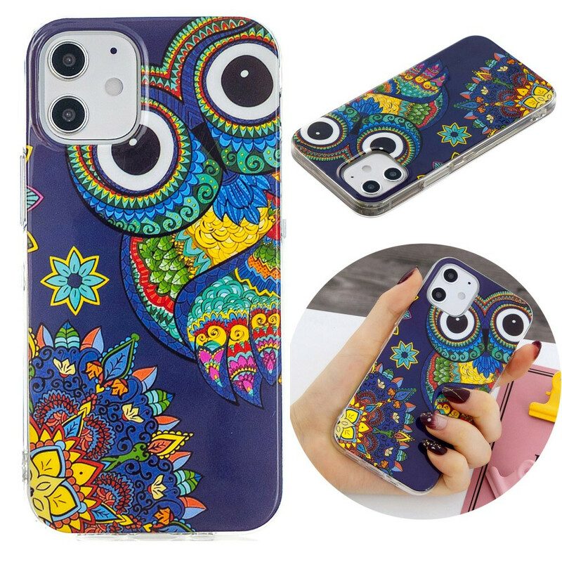 Hoesje voor iPhone 12 Mini Fluorescerende Uil Mandala