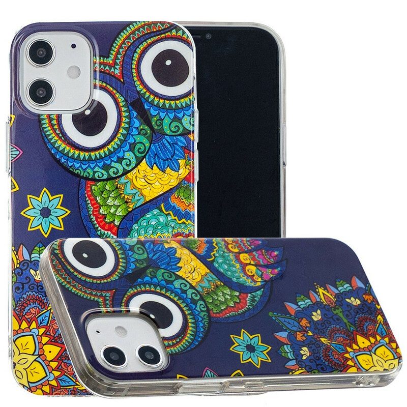 Hoesje voor iPhone 12 Mini Fluorescerende Uil Mandala