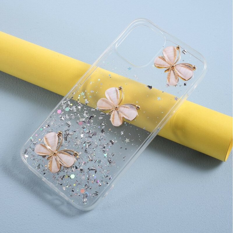 Hoesje voor iPhone 12 Mini Pailletten Met 3d-vlinders