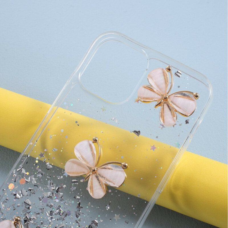 Hoesje voor iPhone 12 Mini Pailletten Met 3d-vlinders