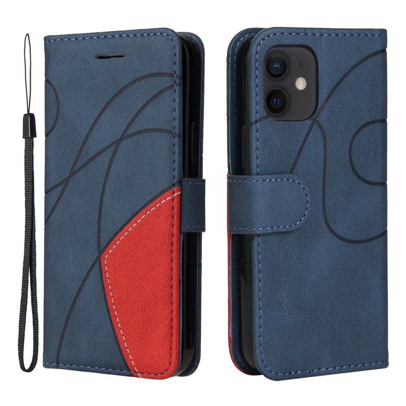 Leren Hoesje voor iPhone 12 Mini Tweekleurig Design Kunstleer