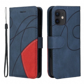 Leren Hoesje voor iPhone 12 Mini Tweekleurig Design Kunstleer