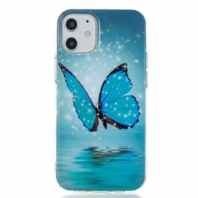 Telefoonhoesje voor iPhone 12 Mini Fluorescerende Blauwe Vlinder