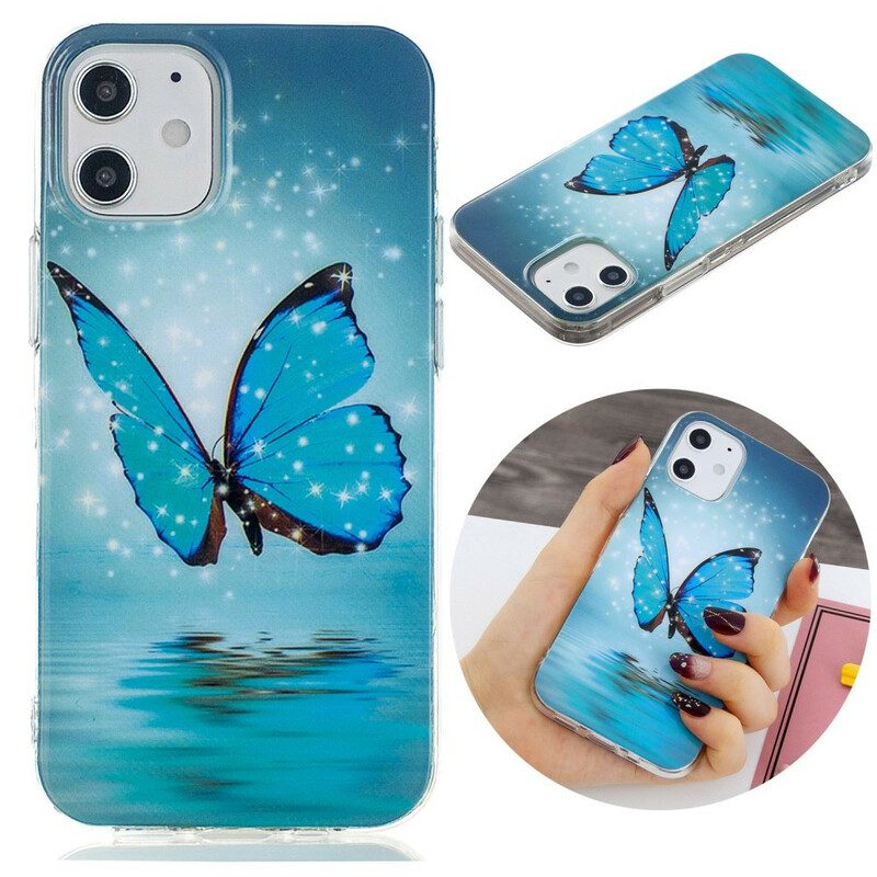 Telefoonhoesje voor iPhone 12 Mini Fluorescerende Blauwe Vlinder