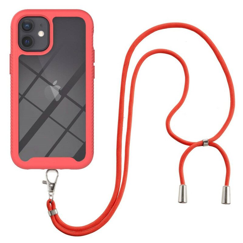 Telefoonhoesje voor iPhone 12 Mini Hybride Met Koord En Gekleurde Contour