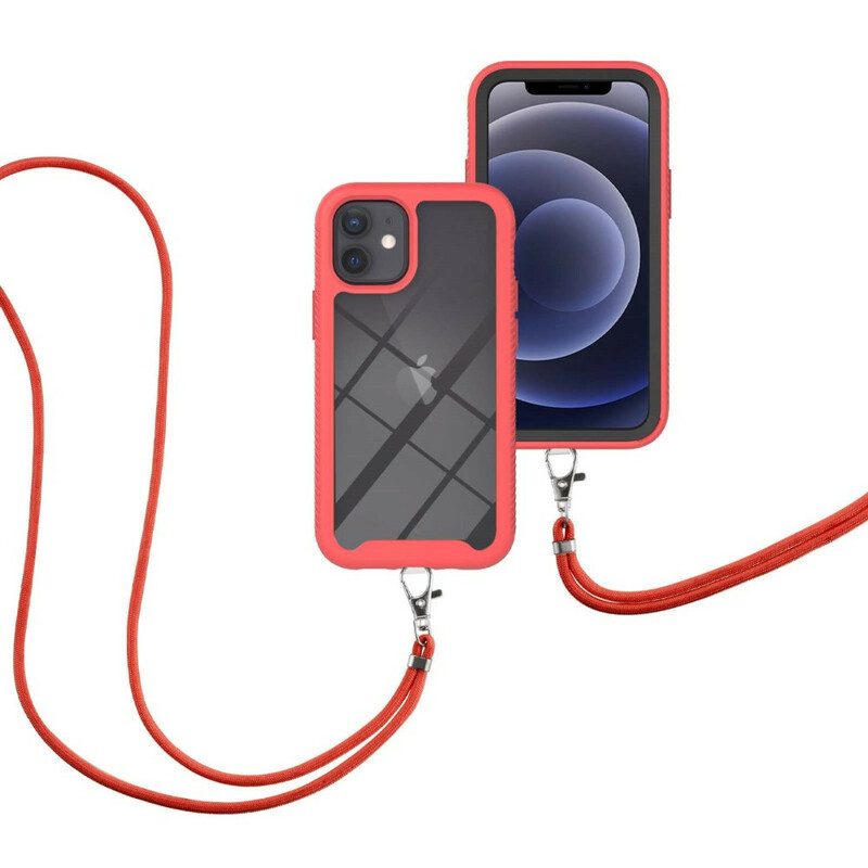 Telefoonhoesje voor iPhone 12 Mini Hybride Met Koord En Gekleurde Contour