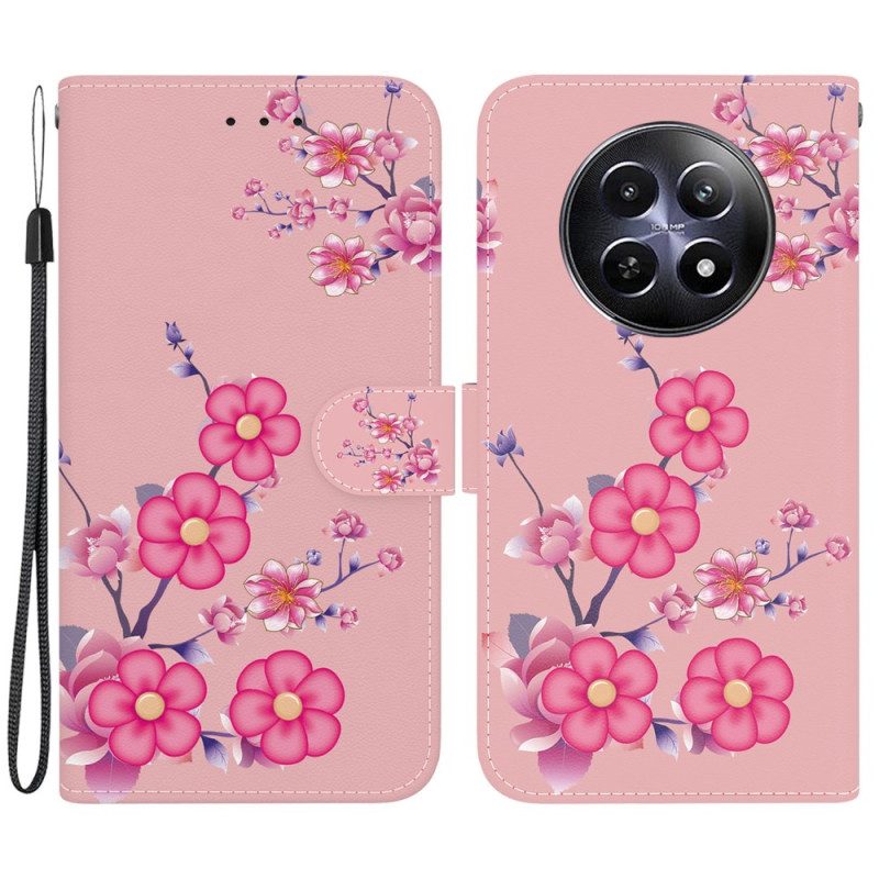 Leren Hoesje Realme 12 / 12x 5g Sakura Met Riem Bescherming Hoesje