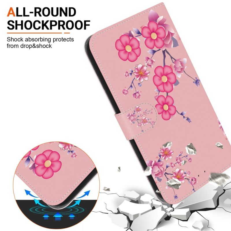 Leren Hoesje Realme 12 / 12x 5g Sakura Met Riem Bescherming Hoesje