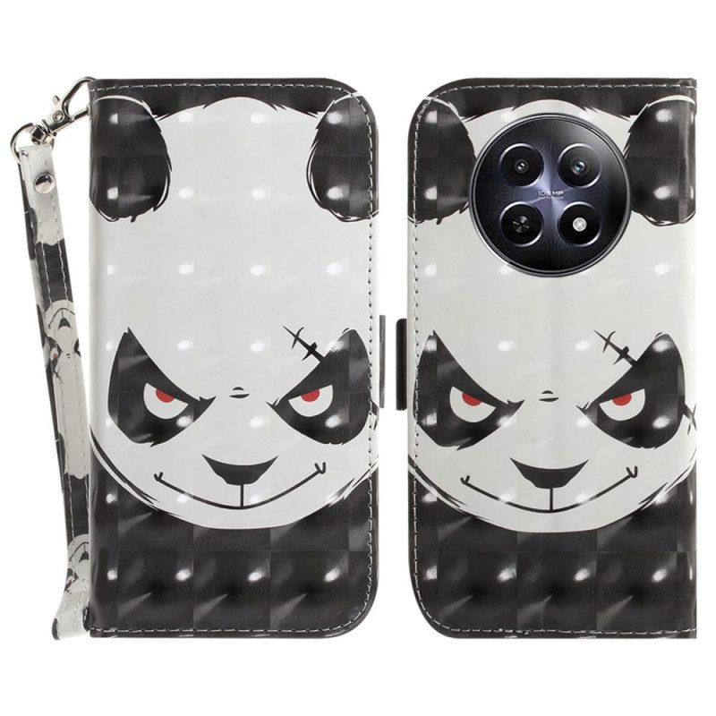 Leren Hoesje Voor Realme 12 / 12x 5g Boze Panda Met Riem