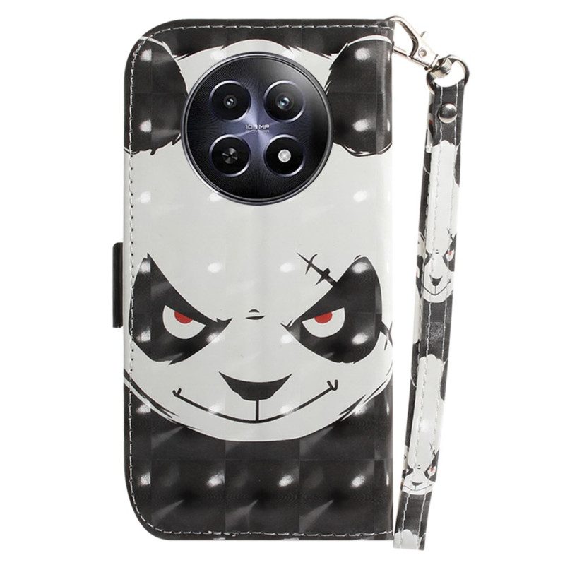 Leren Hoesje Voor Realme 12 / 12x 5g Boze Panda Met Riem