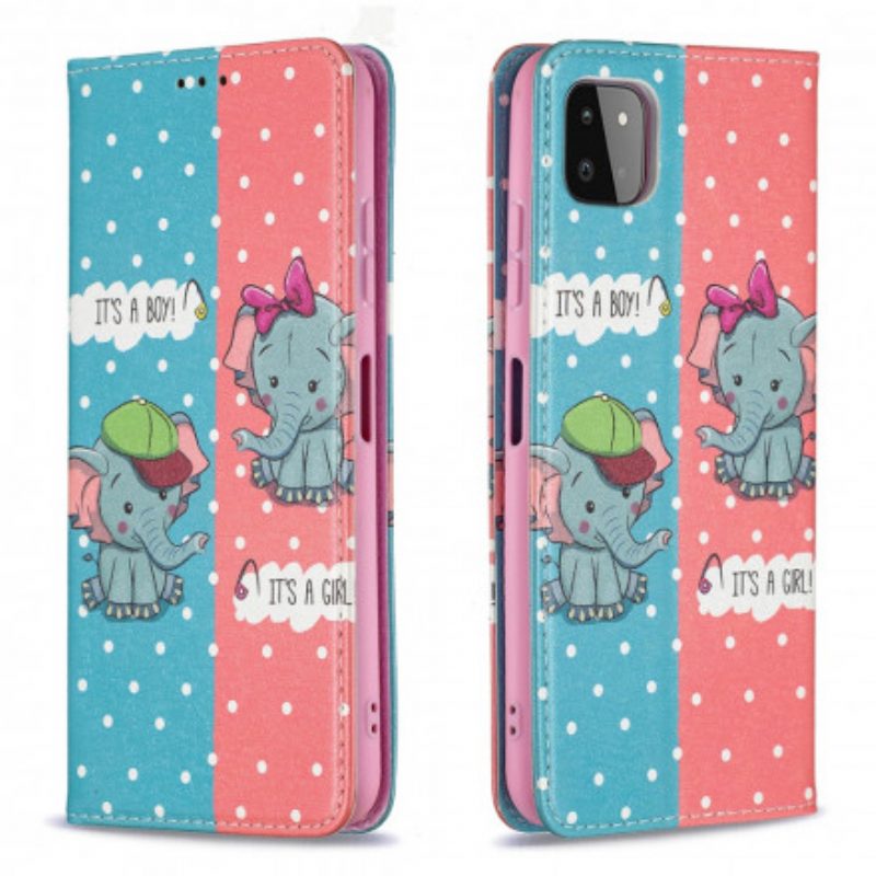 Bescherming Hoesje voor Samsung Galaxy A22 5G Folio-hoesje Baby Olifanten