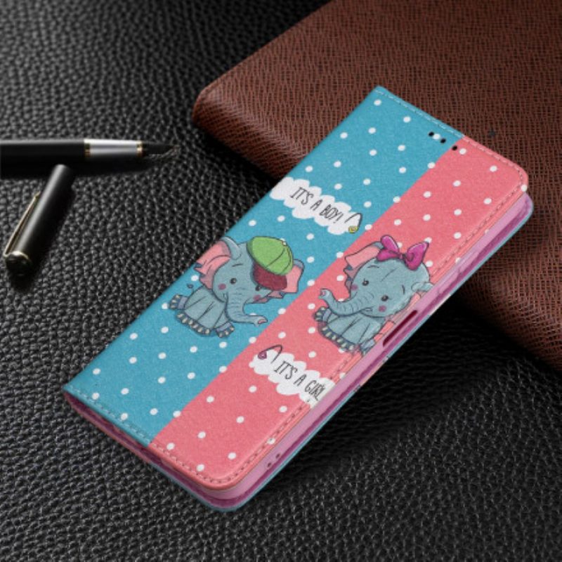 Bescherming Hoesje voor Samsung Galaxy A22 5G Folio-hoesje Baby Olifanten