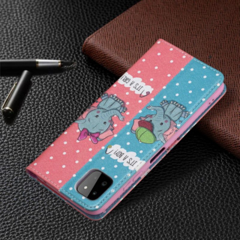 Bescherming Hoesje voor Samsung Galaxy A22 5G Folio-hoesje Baby Olifanten