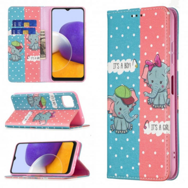 Bescherming Hoesje voor Samsung Galaxy A22 5G Folio-hoesje Baby Olifanten