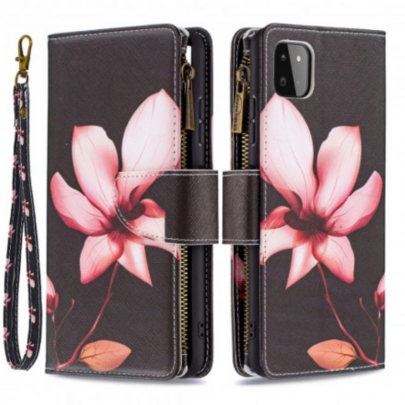 Flip Case voor Samsung Galaxy A22 5G Bloemzak Met Ritssluiting