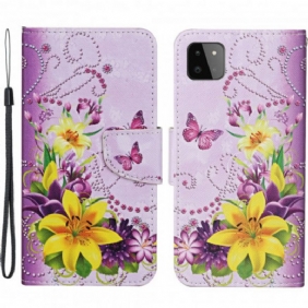 Flip Case voor Samsung Galaxy A22 5G Meesterlijke Bloemen Met Riem