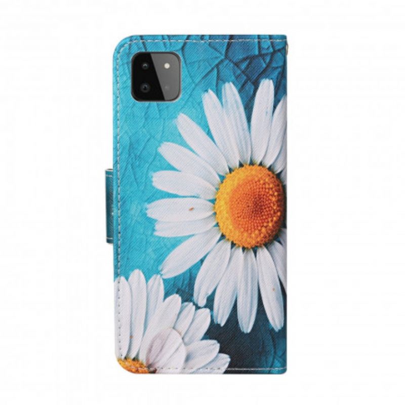 Flip Case voor Samsung Galaxy A22 5G Meesterlijke Bloemen Met Riem