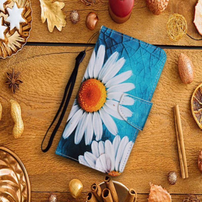 Flip Case voor Samsung Galaxy A22 5G Meesterlijke Bloemen Met Riem