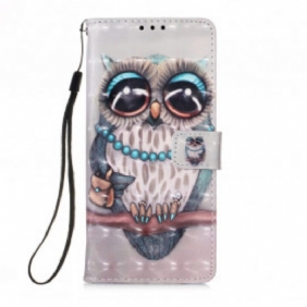 Flip Case voor Samsung Galaxy A22 5G Met Ketting Miss Uil Met Riem