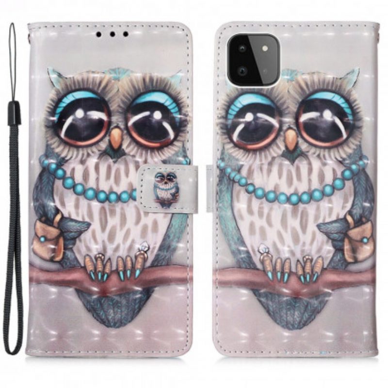 Flip Case voor Samsung Galaxy A22 5G Met Ketting Miss Uil Met Riem