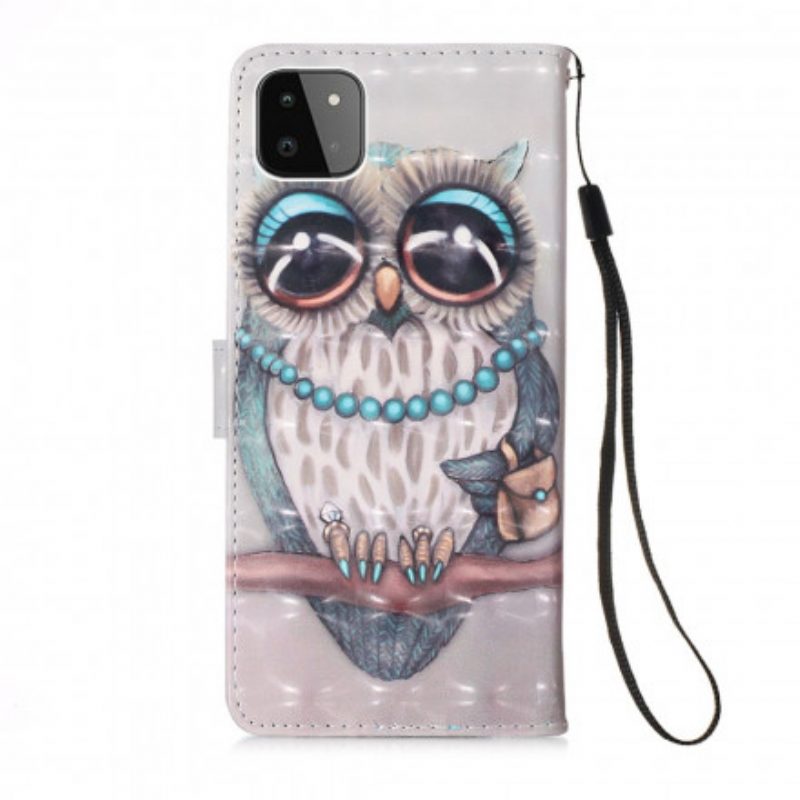 Flip Case voor Samsung Galaxy A22 5G Met Ketting Miss Uil Met Riem