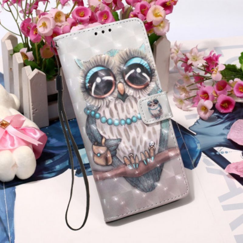 Flip Case voor Samsung Galaxy A22 5G Met Ketting Miss Uil Met Riem