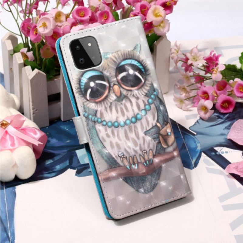 Flip Case voor Samsung Galaxy A22 5G Met Ketting Miss Uil Met Riem