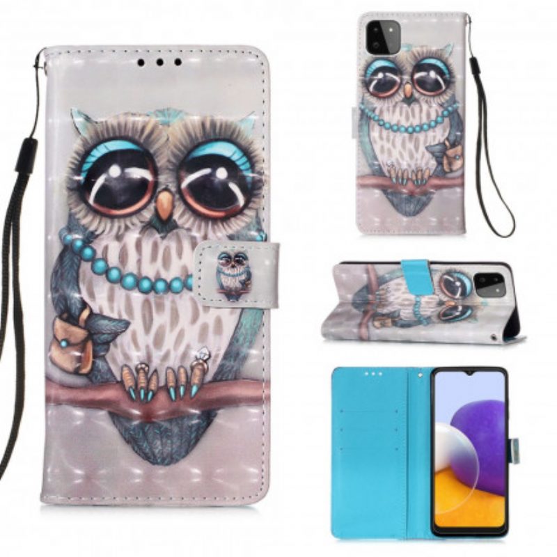 Flip Case voor Samsung Galaxy A22 5G Met Ketting Miss Uil Met Riem