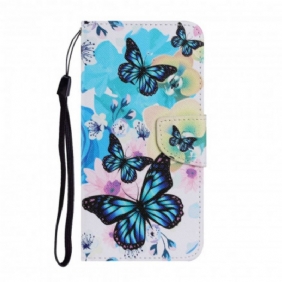 Flip Case voor Samsung Galaxy A22 5G Vlinders En Zomerbloemen