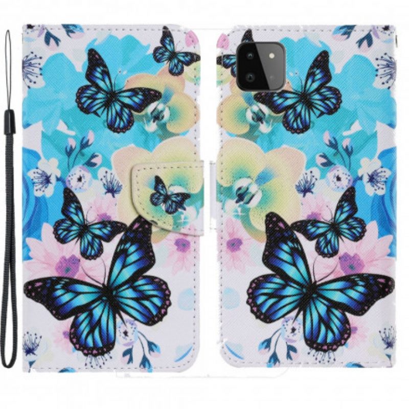 Flip Case voor Samsung Galaxy A22 5G Vlinders En Zomerbloemen