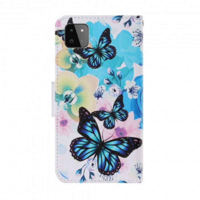 Flip Case voor Samsung Galaxy A22 5G Vlinders En Zomerbloemen