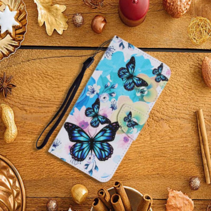 Flip Case voor Samsung Galaxy A22 5G Vlinders En Zomerbloemen