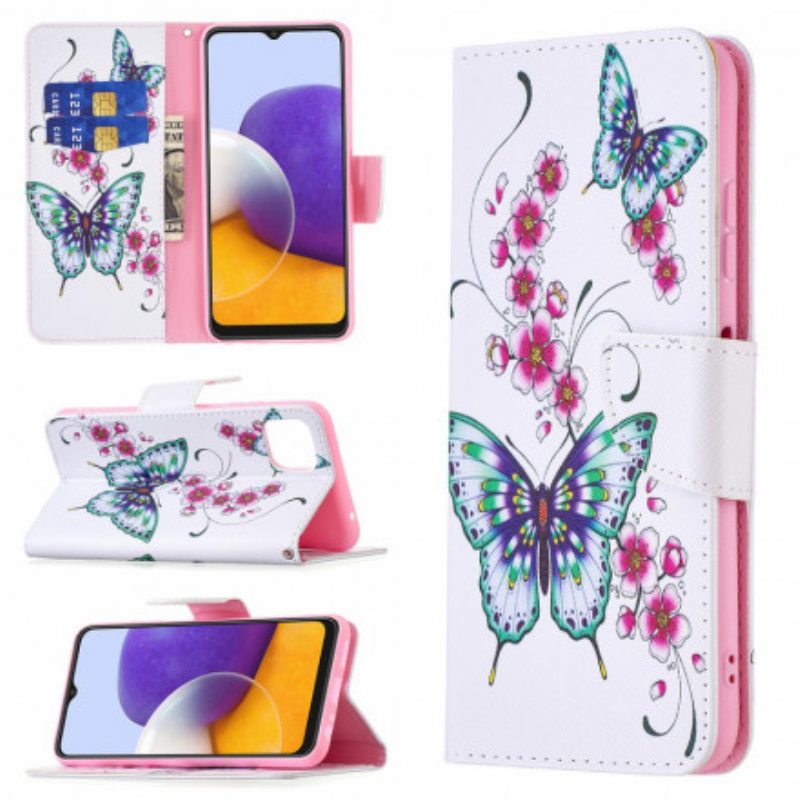 Folio-hoesje voor Samsung Galaxy A22 5G Aquarel Vlinders