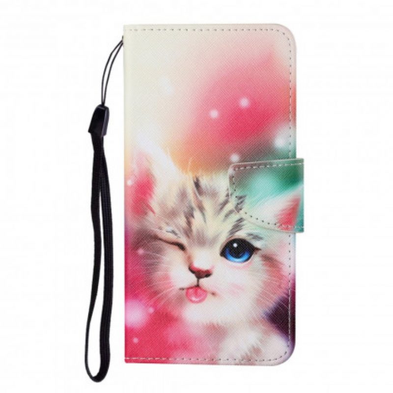 Folio-hoesje voor Samsung Galaxy A22 5G Kattenverhalen Met Lanyard