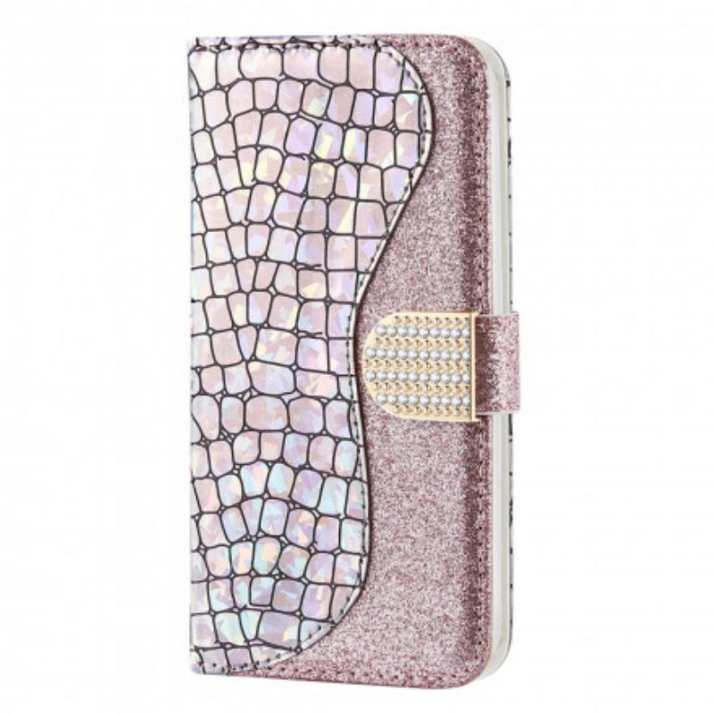 Folio-hoesje voor Samsung Galaxy A22 5G Krokodil Diamanten