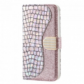 Folio-hoesje voor Samsung Galaxy A22 5G Krokodil Diamanten