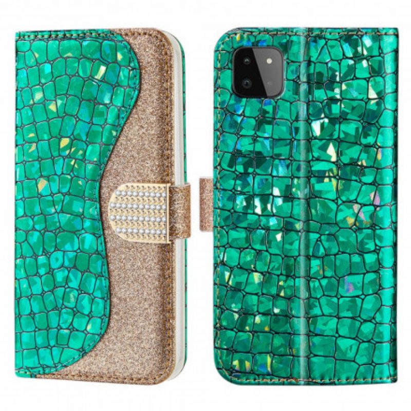 Folio-hoesje voor Samsung Galaxy A22 5G Krokodil Diamanten