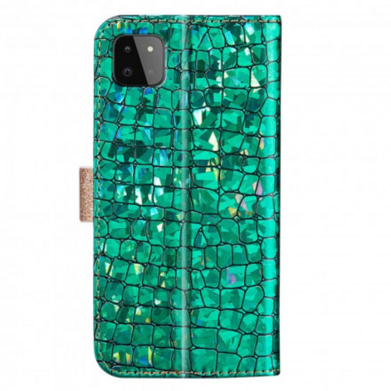 Folio-hoesje voor Samsung Galaxy A22 5G Krokodil Diamanten