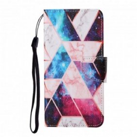 Folio-hoesje voor Samsung Galaxy A22 5G Marmer Met Lanyard