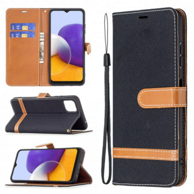 Folio-hoesje voor Samsung Galaxy A22 5G Met Ketting Band Van Stof En Leereffect