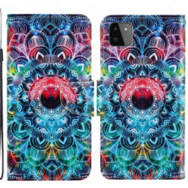 Folio-hoesje voor Samsung Galaxy A22 5G Met Ketting Flitsende Strappy Mandala