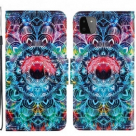 Folio-hoesje voor Samsung Galaxy A22 5G Met Ketting Flitsende Strappy Mandala