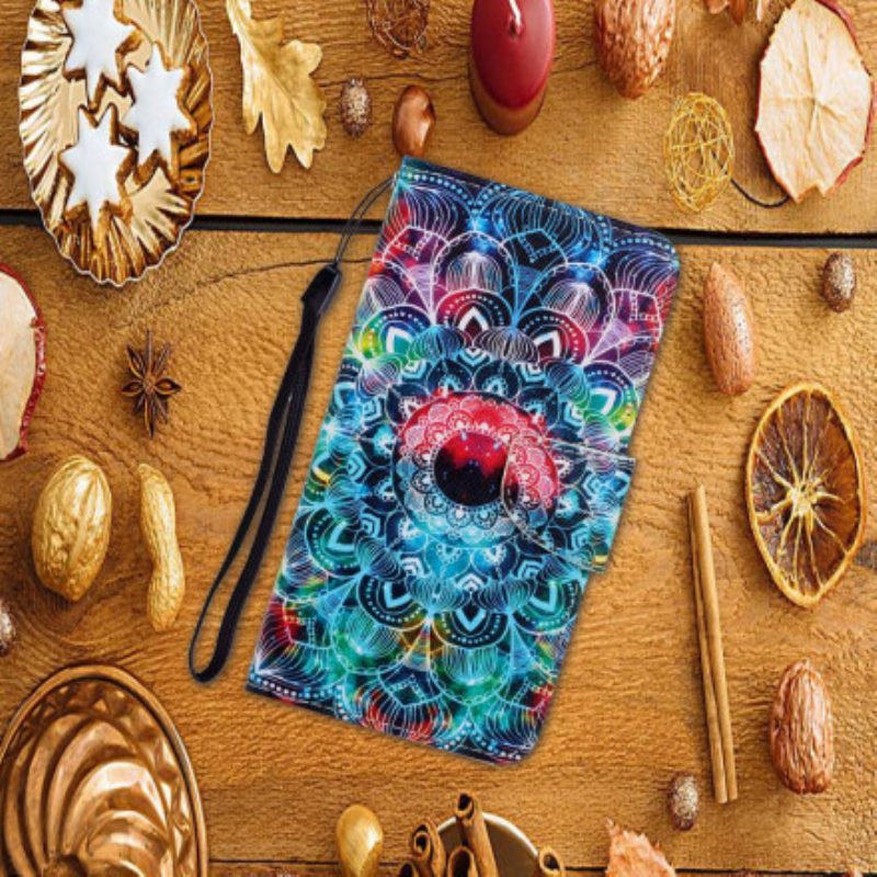 Folio-hoesje voor Samsung Galaxy A22 5G Met Ketting Flitsende Strappy Mandala