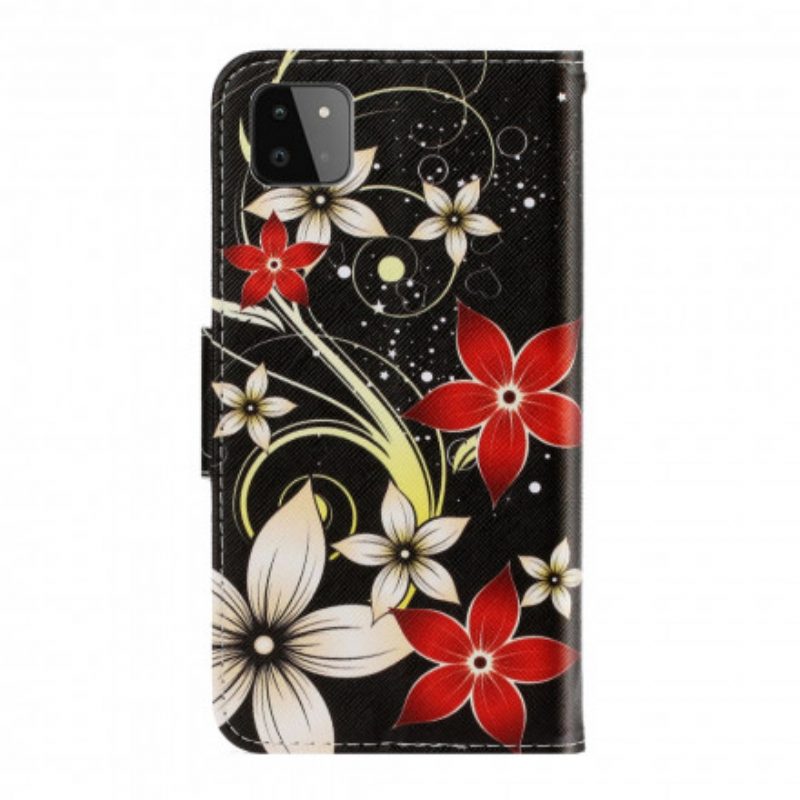 Folio-hoesje voor Samsung Galaxy A22 5G Met Ketting Kleurrijke Strappy Bloemen