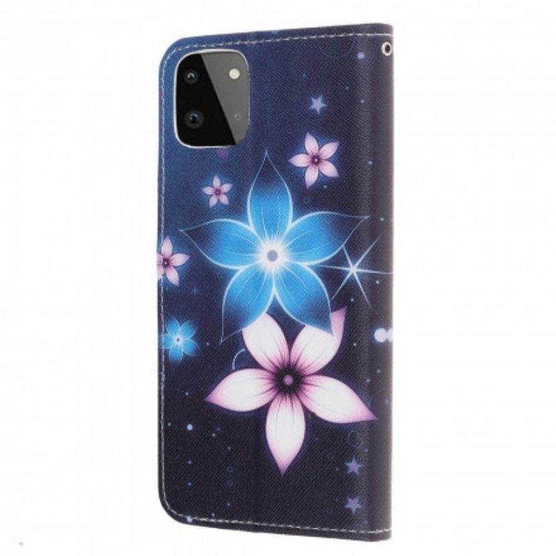 Folio-hoesje voor Samsung Galaxy A22 5G Met Ketting Maanband Bloemen