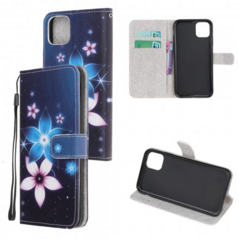 Folio-hoesje voor Samsung Galaxy A22 5G Met Ketting Maanband Bloemen