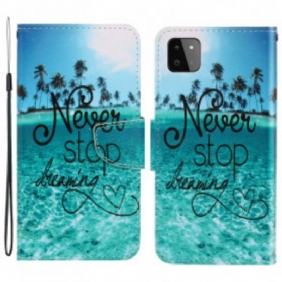 Folio-hoesje voor Samsung Galaxy A22 5G Met Ketting Stop Nooit Met Dromen In Marineblauwe Bandjes