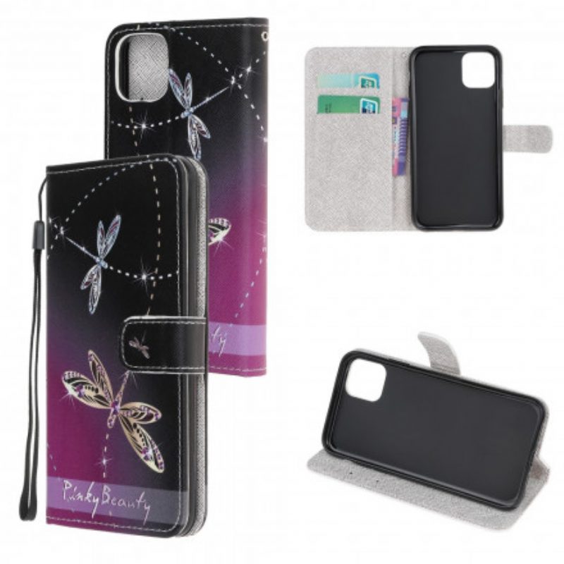 Folio-hoesje voor Samsung Galaxy A22 5G Met Ketting Strappy Libellen