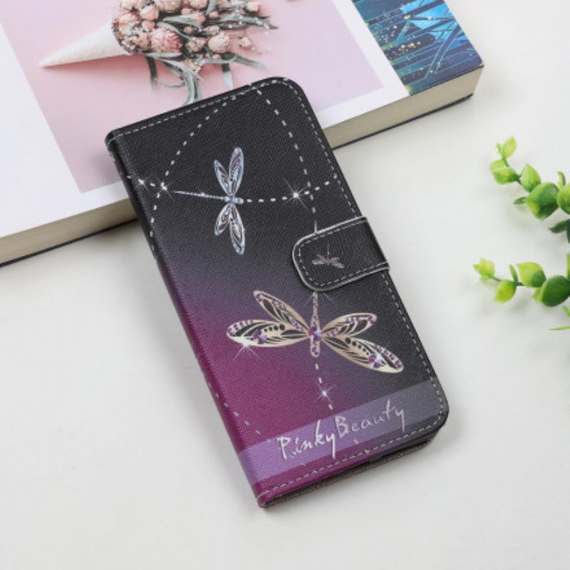 Folio-hoesje voor Samsung Galaxy A22 5G Met Ketting Strappy Libellen