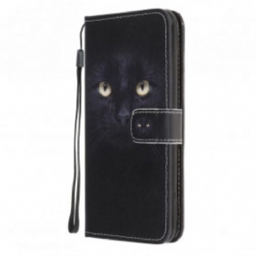 Folio-hoesje voor Samsung Galaxy A22 5G Met Ketting Strappy Zwarte Kattenogen